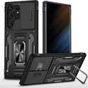 for Samsung Galaxy S23 Ultra Case with All-Angle Rotating Kickstand & Sliding Camera Cover-Heavy Duty Shockproof Protective Cover,Black