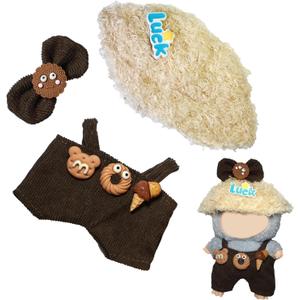 4 x Clothes for Labubu, Hat & Headwear & Clothing Set for 15cm/17cm Doll Accessories Suit, Clothes Accessores for Doll (Brown