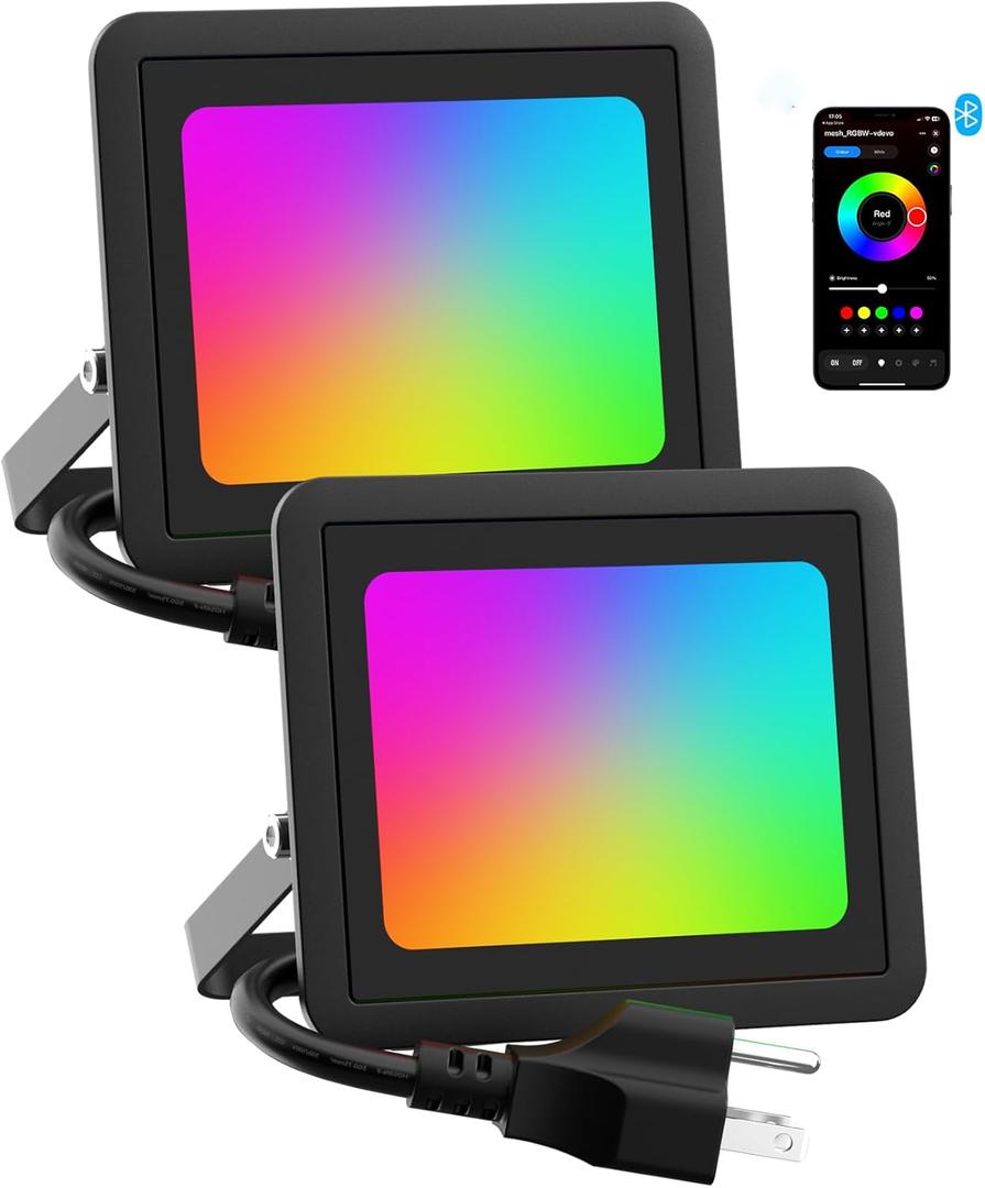 Led Flood Light 400W Equiv, 40W RGBW Smart Color Changing Landscape Light Bluetooth Mesh APP Control, 2700K Floor Uplighting IP66 Outdoor Halloween Uplights, DIY Scenes&Color, Music Sync