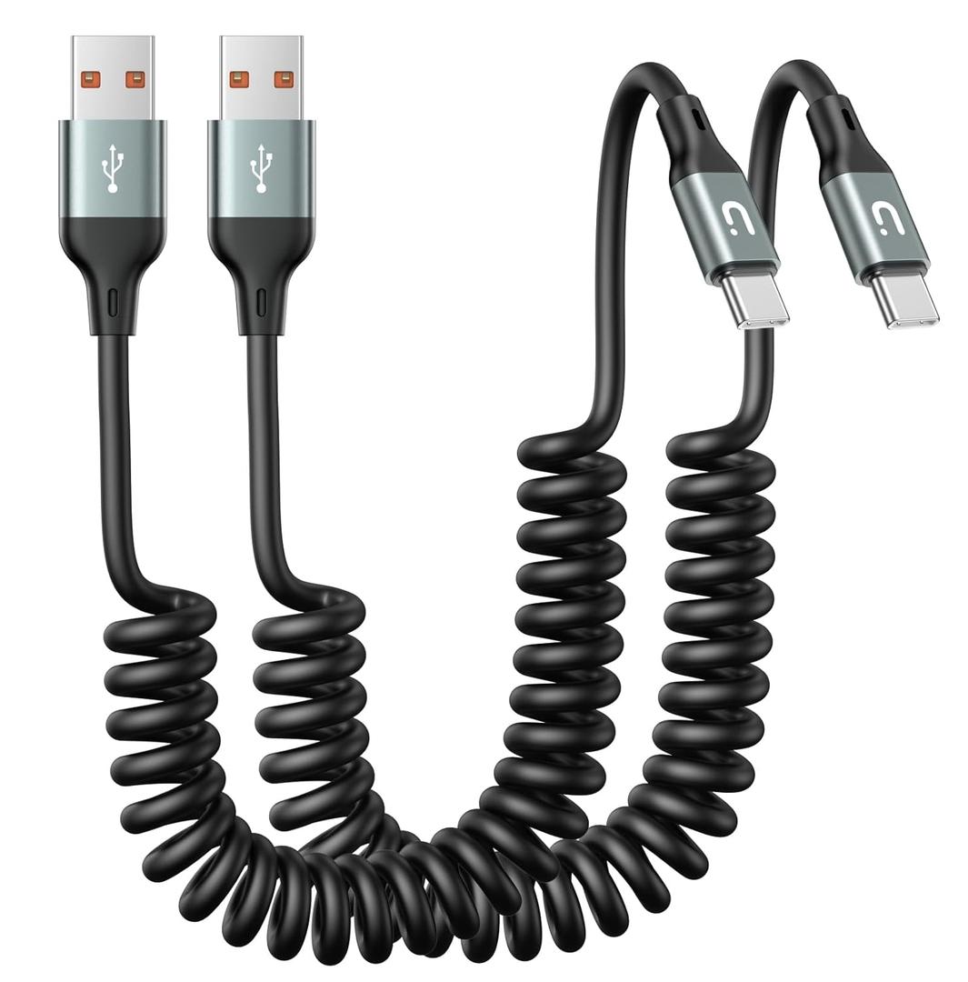 UYOUNG USB C Cable for Car 3FT, Coiled USB A to USB C Fast Charging Cable, USB-C Cable Compatible with iPhone 17/16/15/Samsung Galaxy S20 S10 S9 S8 Plus Note 10 9 8 and More USB C Devices (Grey)