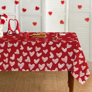 Horaldaily Valentine Tablecloth 60×84 Inch Rectangular, Heart-Shaped Pattern Sketchy Style Red Washable Festive Table Cover for Party Picnic Dinner Decor