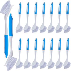 Hsei 20 Pcs Kitchen Scrub Dish Brush Bulk with Long Handle Dish Scrubber with Stiff Bristles Washing Scrub Brushes for Housekeeping or Cleaning Company Hotel (Blue)