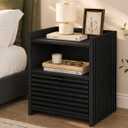 BON AUGURE Black Wood Nightstand, Modern End Table with Drawer, 15.75"D x 18.5"W x 21.73"H