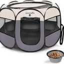 SereneLife ON-The-GO Foldable Portable Pet Tent 8-Panel Playpen for Dog & Cat w/Food/Water Bowl, Mesh Exercise Puppy Playground, Pet House Indoor & Outdoor, Travel & Camping Pet Kennel (Grey - Small)