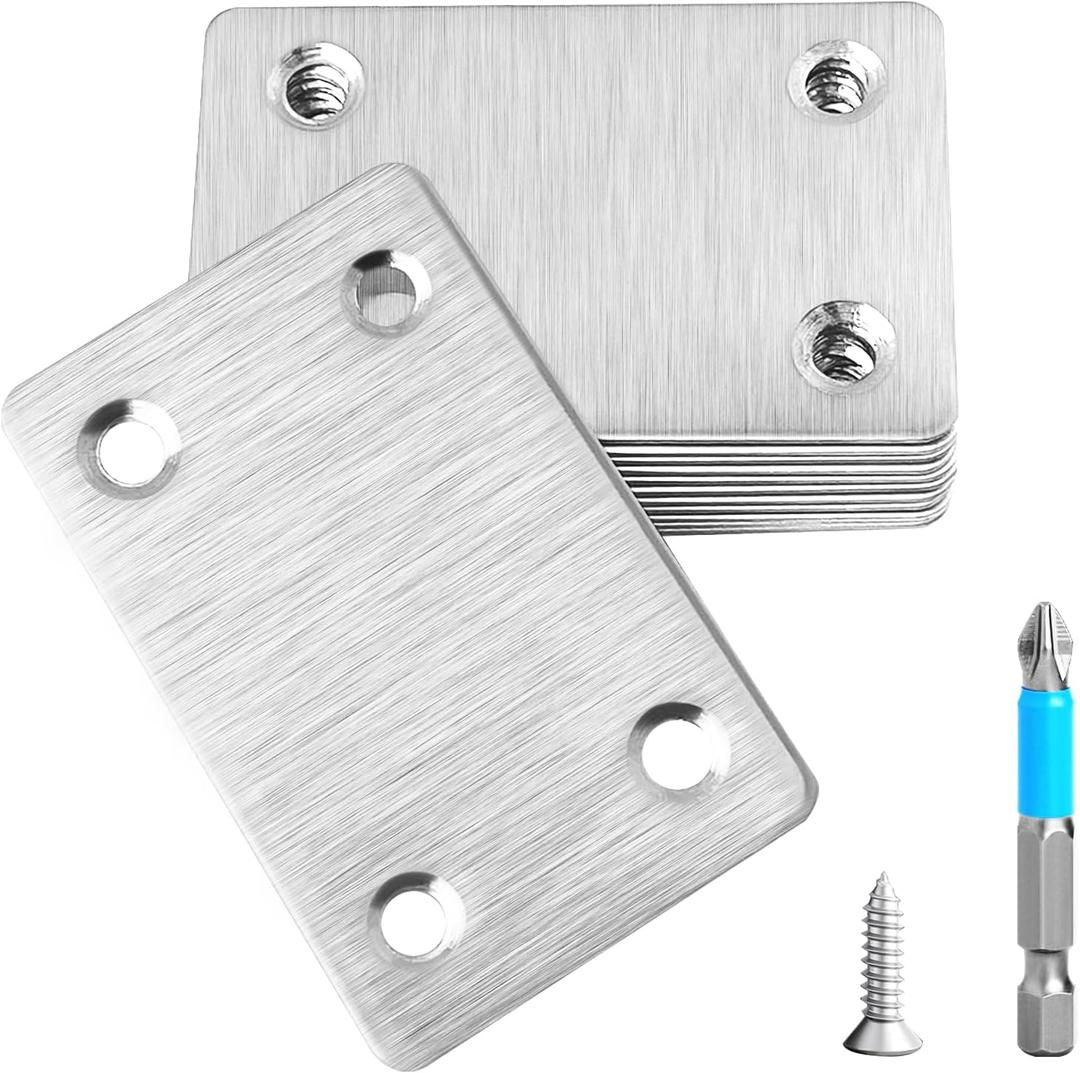 12 Pcs Mending Plate, 2.37 x 1.5 inch Stainless Steel Flat Plates with Holes, Straight Metal Mounting Braces Brackets Kit for Furniture, Wood Joint Connector (Silver, 2.36 inch)