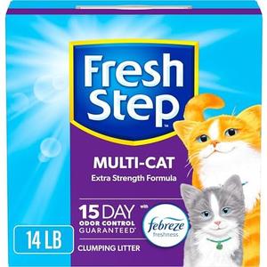 Fresh Step Clumping Cat Litter, Multi-Cat, Long Lasting Odor Control Kitty Litter with Activated Charcoal, Low Dust Formula, 14 lb, Set of 2
