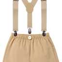 IBTOM CASTLE Baby Boy First Birthday Outfit Jungle Theme Romper+Shorts+Y-Back Suspenders+Headband 4PCS Clothes Photo Props (1T, Khaki)