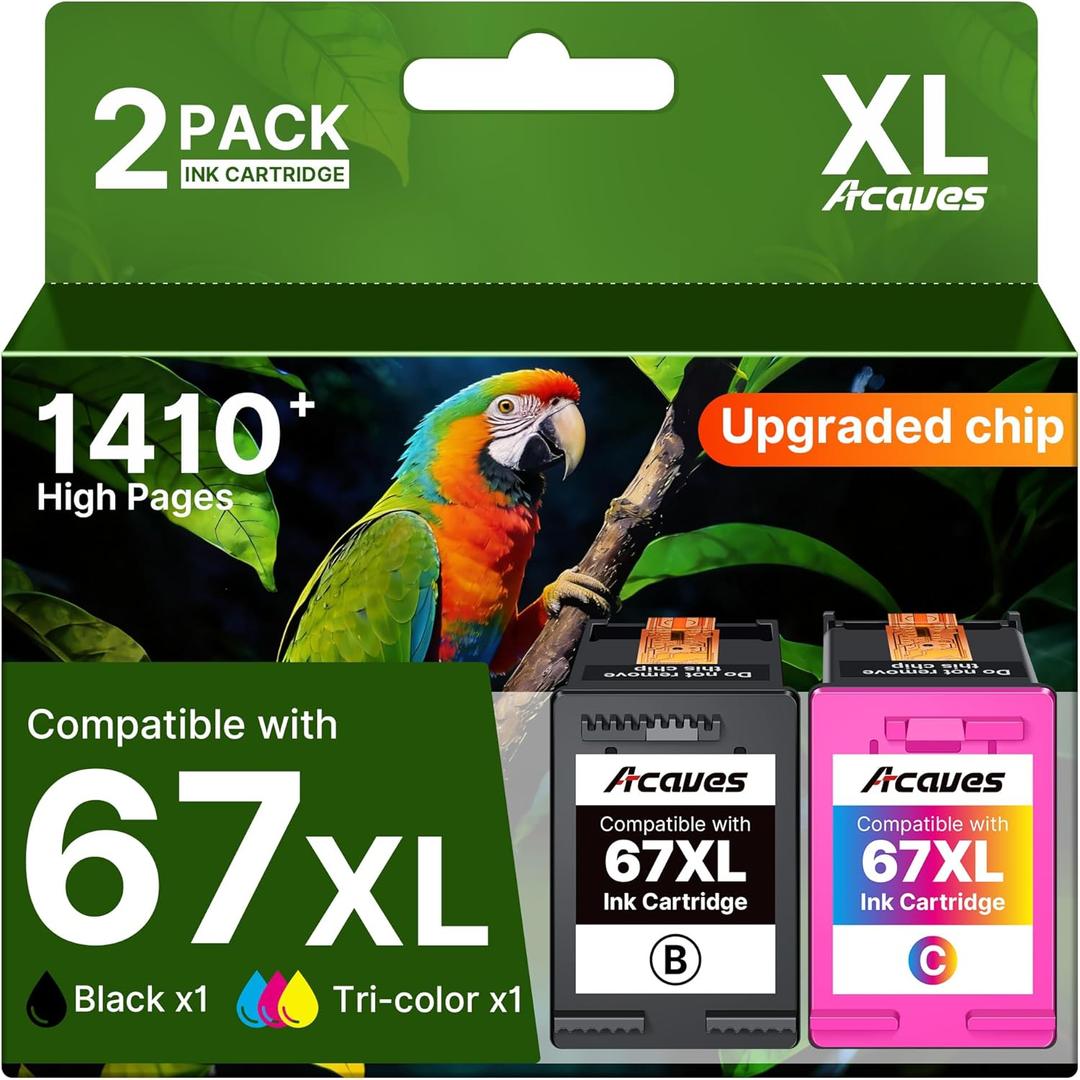 67XL Ink Cartridges for HP Ink 67 Compatible for HP 67 Ink Cartridges Black/Color Combo Pack Work with DeskJet 2827e 4227e 2855e 2842e 2755e 4155e 2755 2852e Envy 6055e 6000 6455e (1 Black, 1 Color)
