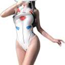 SINMIUANIME Women's One-Piece Anime Swimsuit Party High Cut Bodysuit Cosplay Leotard Teddy Lingerie Set (White)