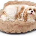 EHEYCIGA Soft Cat Couch Bed for Indoor Cats, Fluffy Small Dog Bed with Removable Washable Cover, Bolster Pet Sofa, Waterproof and Non-Slip, 23" x 23"x 7", Camel