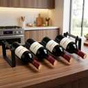 Stackable 4 Bottles Wine Rack  Compact Metal Wine Holder for Countertop, Cabinet, Pantry, Bar, or Small Spaces  Small Freestanding Wine Storage Organizer for Tight Spaces (1 Tier, Black)