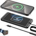Wireless Charging Pad for Car, REESTECQI 15W Wireless Car Charger Pad Type C Charging Mat Non Slip [PD 40W Car Charger Incl] for Airpods iPhone 16/15/14/13, Samsung S24/S23/S22 (1 Meter Cable)
