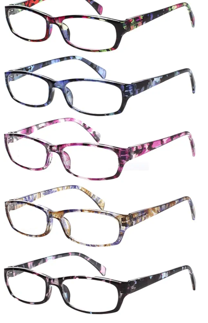 Kerecsen Reading Glasses 5 Pairs Fashion Ladies Readers Spring Hinge with Pattern Print Eyeglasses for Women (+1.50)