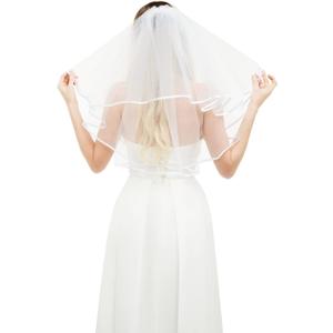White Bridal Veil Short 2 Tier Veil with white binding Wedding Veil Bachelorette Party Bridal Shower Flower Girl Veil First Communion