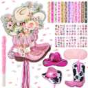 119pcs Cowgirl Boot Piñata Western Hat Piñata with Blindfold Hitting Stick Confetti Balloons Snap Bracelets Stickers for Birthday Party Supplies (16.53 x 11.81 x 2.75 inch)