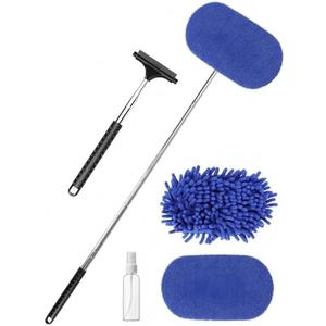 3 in 1 Car Windshield Cleaner Tool 40”Car Rearview Mirror Wiper Squeegee Wash Brush Extra Large Washable Microfiber Pad Extendable Handle Auto Window Glass Cleaning Kit Interior Exterior Dusting