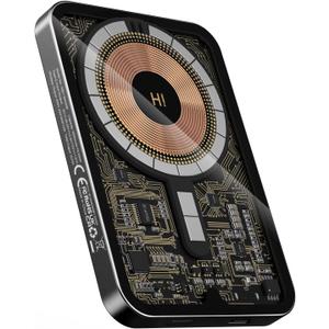 5000mAh Magnetic Wireless Power Bank, 15W Fast Charging Battery Pack with 20W USB-C, Portable Charger for iPhone 16/15/14/13/12 Series, Transparent Visible Shell with Mirror