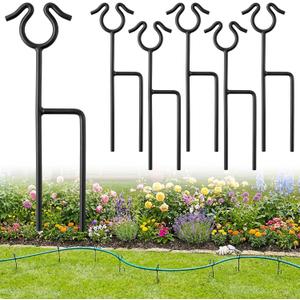 14 inch Garden Hose Guide Spike, 6 Pack Metal Hose Guides for Garden Heavy Duty Rustproof Coated Stake Keeps Water Hose Out of Flower Beds for Outside Lawn & Yard Plant Protection (Black)
