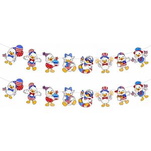 2 x G2PLUS 4th of July Garland 2 Pack 19.6Ft Total, Pre-Strung Patriotic Duck Banner, Red White Blue Paper Banner, American Flag Classroom Decorations for Independence Day School Party