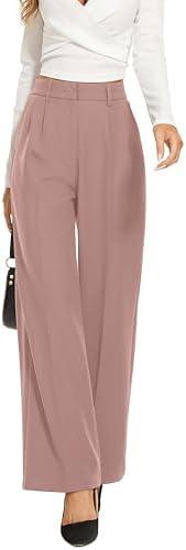FUNYYZO Wide Leg Pants Women's High Elastic Waisted in The Back Business Work Trousers Long Straight Suit Pants, M