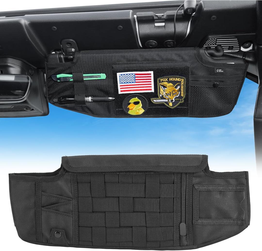 JOYTUTUS Sun Visor Organizer Compatible with 2018-2026 Wrangler JL & Gladiator JT Passenger's Side, Front Tactical Visor Storage Cover Molle Webbing Visor Storage Holder Pouch, Multi-Pocket Net Zipper
