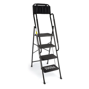 Valeo 4 Step Ladder with Handrails,500 Lbs Capacity,Folding Step Stool Ladder with Attachable Tool Bag,Lightweight & Storage Step Ladder 4 Step Folding,Multi-use for Home,Kitchen,Office,Black