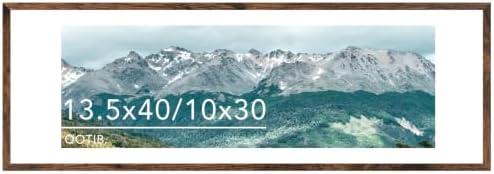 QOTIB Wood 13.5x40 Picture Frame with 10x30 Mat, Display 10x30 with Mat or 13.5x40 Without Mat, Wood 13.5 by 40 Photo Frame, 13.5 x 40 Frame for Wall Hanging Display, Deep Brown