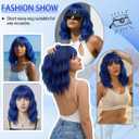 Pastel Blue Wavy Bob Wig for Women, Short Shoulder Length Synthetic Wig with Bangs, Natural Looking Lightweight Hairpiece for Daily Wear & Cosplay Costume Party