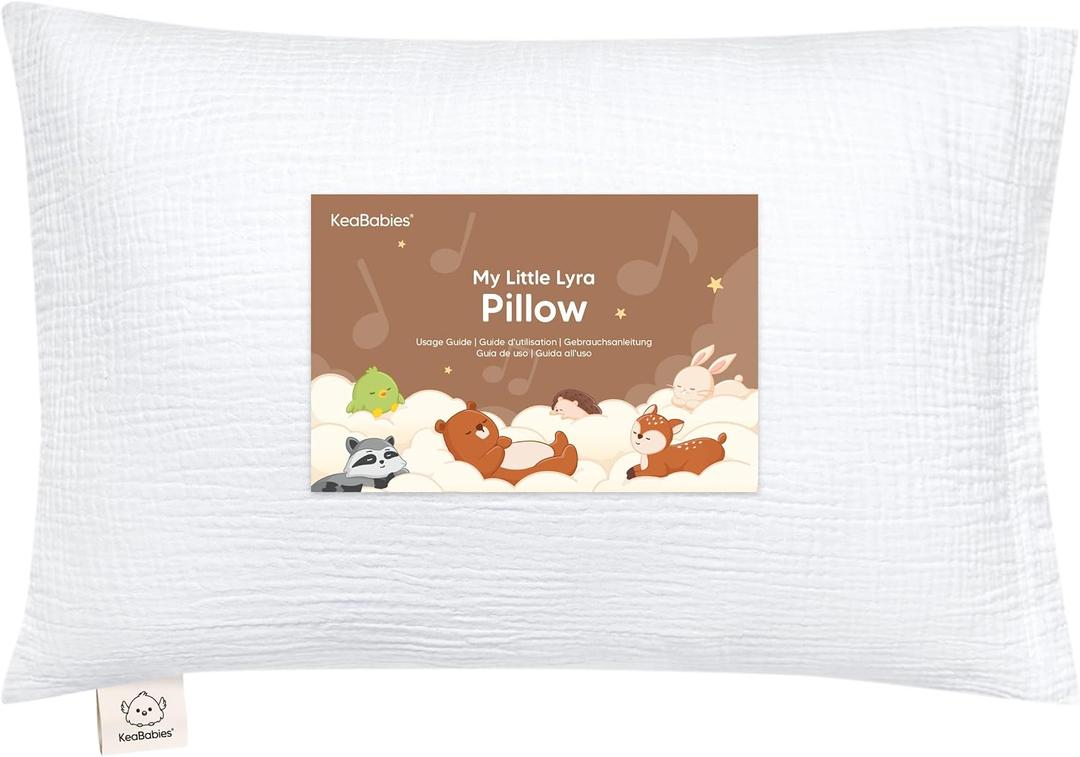 KeaBabies Toddler Pillow with Pillowcase 13x18 Soft, Breathable Organic Cotton Muslin Kids Pillow for Sleeping, Travel, Preschool Nap, Small Bed, Toddler Age 2 Year Old to 5 (Soft White)