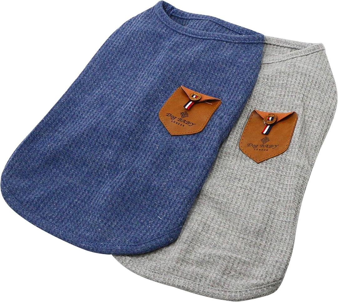 YAODHAOD 100% Cotton Dog Shirt Summer Lightweight Pet T-Shirts Soft Breathable Stretchy Cats Dogs Tee Minimalist Tank Top Sleeveless Vest Dog Apparel for Medium Small Clothes(2pack) (M) (blue and gray)