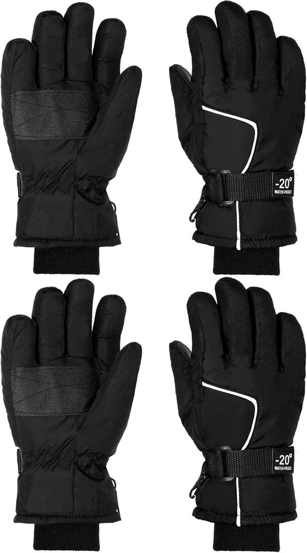 SATINIOR 2 Pairs Kids Waterproof Winter Snow Gloves Ski Gloves for Boy Girl Outdoor Warm Thickening Snowboar (3-6 Years, Black with Line)
