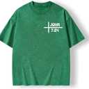 Graphic Tees Summer Women Men Cotton Novelty Oversized Crew Verse in Bible Christian Washed T-Shirt (Green, XL)