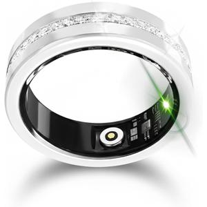 Diamond Smart Ring for Women, Fitness & Vital Signs Monitoring, Sleep Tracker, Remote Photography, No Subscription, Ladies Gift, iOS & Android(Silver,8#)