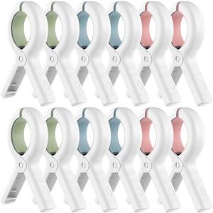 Senbowe 12 Pack Beach Towel Clips,Pool Chair Clips,Heavy Duty Plastic Clothes Pins,Quilt Drying Clips,Windproof Clothes Clips,Keep Your Towel,Clothes,Blankets to Dry on Clothesline and Hanging Rack (Blue, Green, Pink (3.7 Inch))