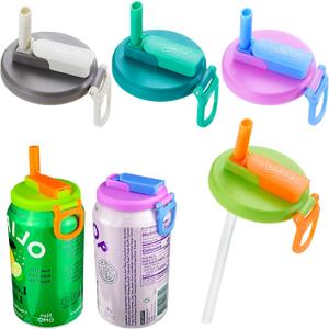 4-pack 4 Color Soda Can Lids with straw, Soda Can Covers with Silicone straw BPA-Free Reusable For Fits standard For Canned Beverage, Beer, Juice,Seltzer. (Colour mixture) (B11- Colour mixture)
