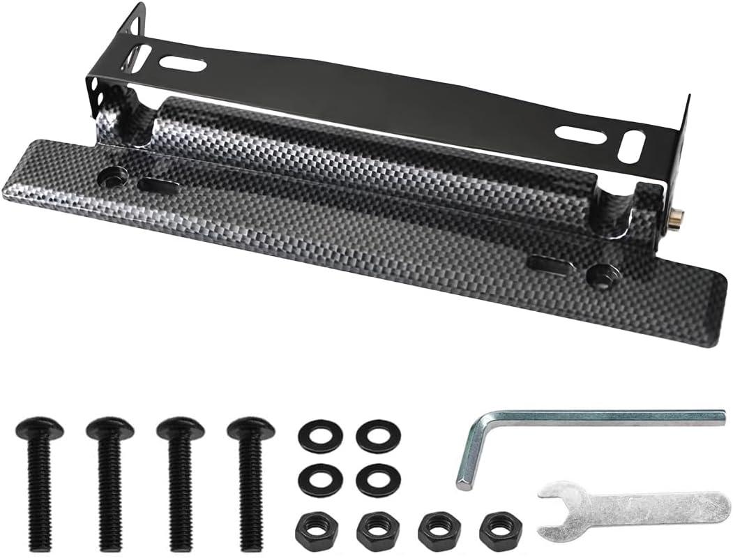 Car License Plate Holder, Universal Adjustable License Plate Frames, Stainless Steel Car Tag Holder with Screws and Nuts, Carbon Fiber Front License Plate Mount Bracket