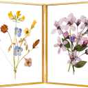 REDHUGO Glass Pressed Flower Frame Handmade, Hinged Double Press Flower Frame, Tabletop Brass Photo Frames, Rectangle Dried Flowers Display Folding Frames for Home, Gold,57 Inches