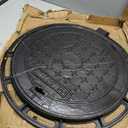 tonchean 20" Cast Iron Manhole Cover and Frame, Heavy Duty B125 Septic Tank Lid with Base, Round Black Anti-Slip Inspection Well Cover, Reinforced Steel Embedded Sewer Cover