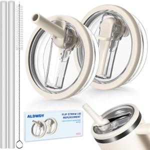 2 Pack 40 oz Flip Straw Leak Proof Lid for Stanley H2.0 Quencher, Stanley Lid Replacement 40 oz for Stanley Cup Accessories ProTour, No Spill Proof Straw Cover for Stanley (Cream & Cream)