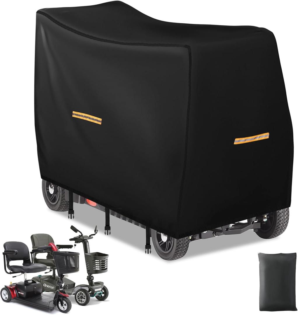 Mobility Scooter Storage Cover,Upgraded 420D Oxford Fabric Electric Scooter Cover Waterproof Outdoor Accessories for 3&4 Wheel Mobility Scooters,Wheelchair Cover,4 Reflective Strips,3 Buckles