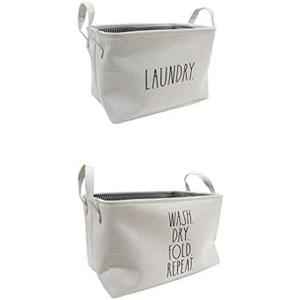 Rae Dunn Storage Organizer Baskets Set of 2 - White Fabric Container Rectangle Bins for Laundry Room, Closet, Bedroom, Bathroom, Nursery - Decorative Home Decor Bedding, Toy Organization