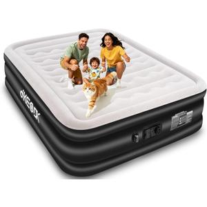 dkesdk Air Mattress Queen with Built in Pump,Comfortable Waterproof Flocked Surface Inflatable Mattress for Temporary Family Stays and Travel,16-Inch Blow Up Mattress Inflates in 3 Minutes, Black