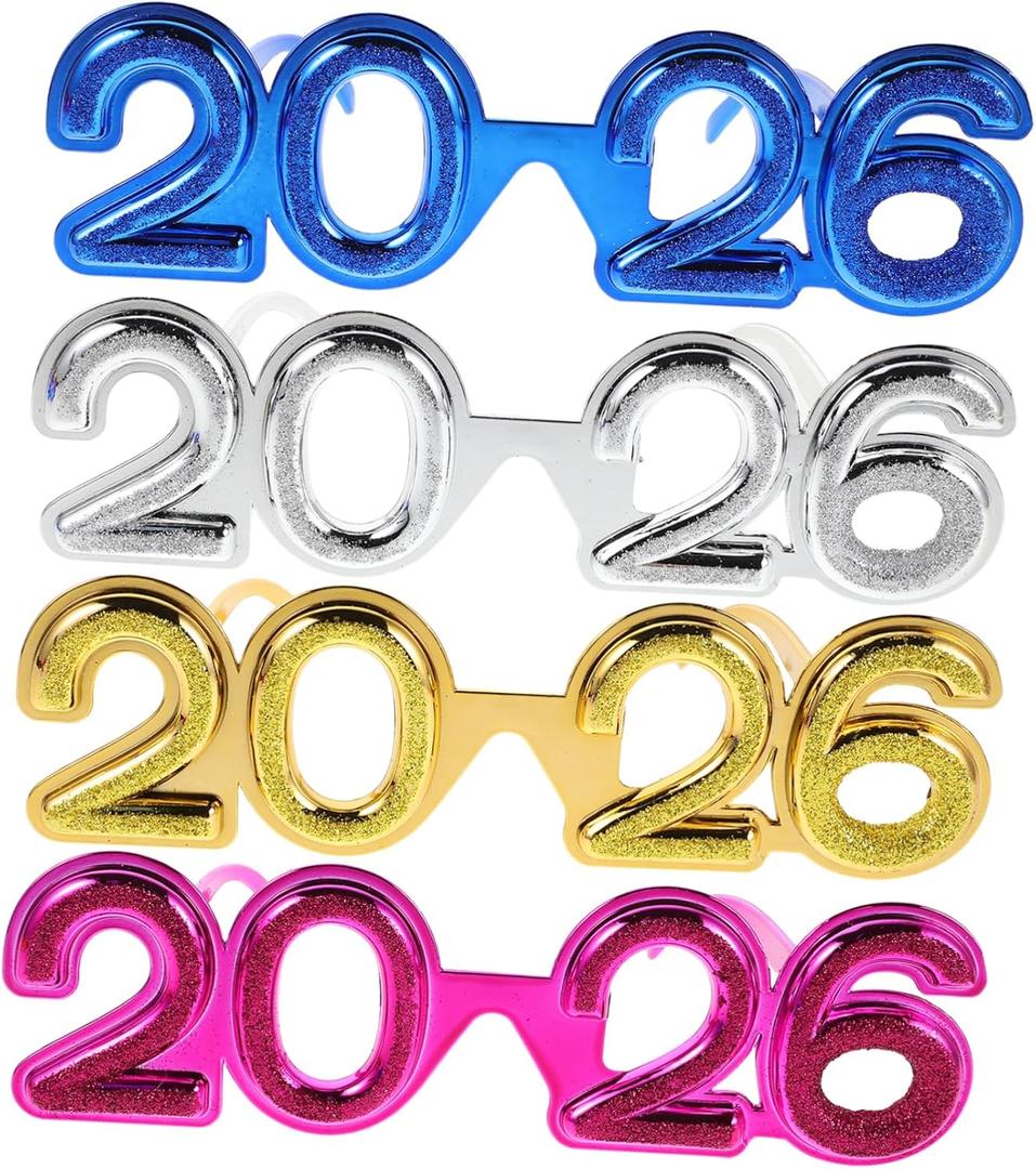 HEALLILY 4pcs 2026 New Year Eyewear: Party Number Glasses For Holiday Celebrations - Comfortable Eyewear Props For New Year's Eve Gatherings