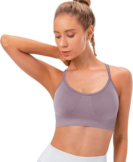 Sports Bras for Women, Criss-Cross Back, Adjustable Wire-Free Medium Support Workout Bra with Removable Cups, XL