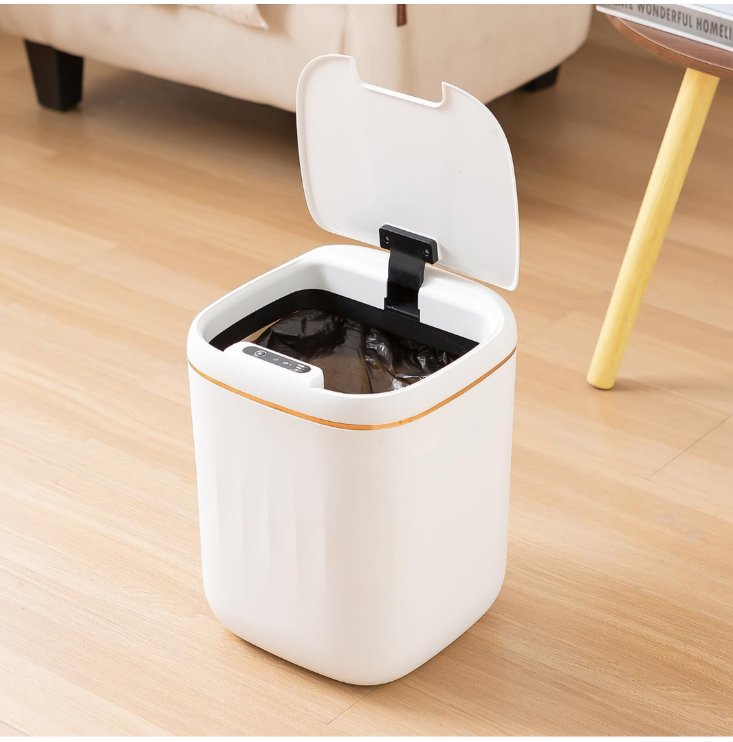 Sooyee 20L Touchless Trash Can with Lid,5.3 Gallon Bathroom Trash Can Smart Trash Can,Motion Sensor Trash Can for Bedroom, Bathroom, Kitchen, Office, Free Drawstring Trash Bags(12 PCS),White