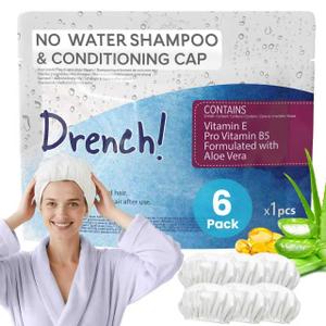 Drench Shampoo Caps No Rinse - Waterless Shampoo Cap and Conditioner - Dry Hair Wash Caps for Elderly or Bedridden - Contains Aloe Vera, Vitamin E and Provitamin B5-6 Counts (1 Count (Pack of 6))