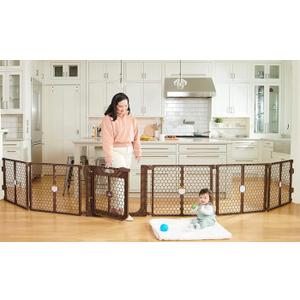 Regalo Safety 192 Super Wide 2-in-1 Baby Gate & Play Yard with Door, Adjustable 6-Panel Plastic Safety Gate for Doorways & Large Openings, Hardware Mounted Baby & Pet Gate, Brown