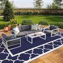 GENIMO 10 ' x 20 ' Outdoor Rug Waterproof for Patio Decor, Foldable Reversible Plastic Straw Area Rugs Mat for Camper, Outside Carpet for Rv, Deck, Porch, Picnic, Beach, Balcony, Blue & White