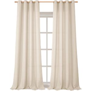 BGment Faux Linen Curtains 95 Inches Long Set of 2 Panels, Living Room Long Curtains Burlap Textured Thick Light Filtering Privacy Grommet Window Treatments, 52 x 95 Inch, Light Beige