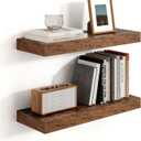 Heimlove 16 inch Brown Floating Shelves for Wall,6.7 inch Deep Small Bathroom Over Toilet Shelf,Wall Mounted Wood Shelves for Bedroom,Living Room,Kitchen,Office,Set of 2